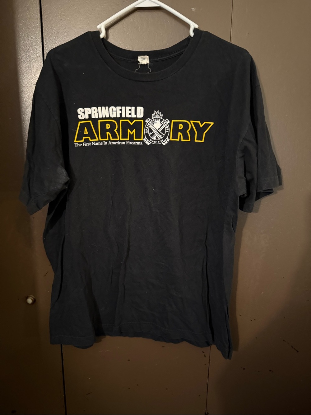 Fruit of the Loom Black T-Shirt with Yellow & White Springfield Armory Logo